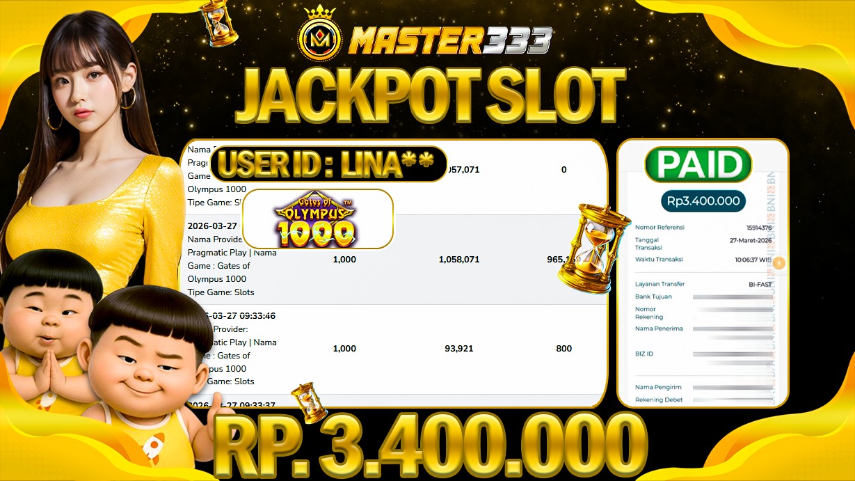 JACKPOT Rp 3.400.000 JUTA DI MASTER333 LANGSUNG DIBAYAR LUNAS